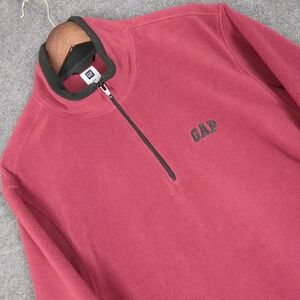 GAP Mens Fleece Pullover 1/4 Zip Mock Neck Maroon Burgundy Size L Embroidered
